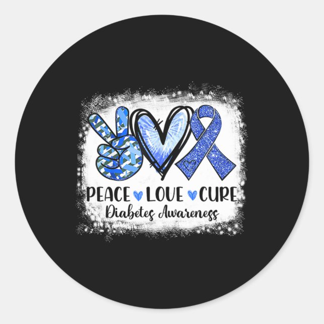 Peace Liebe Cure Typ 1 Diabetes Awareness T1d Blue Runder Aufkleber (Vorderseite)
