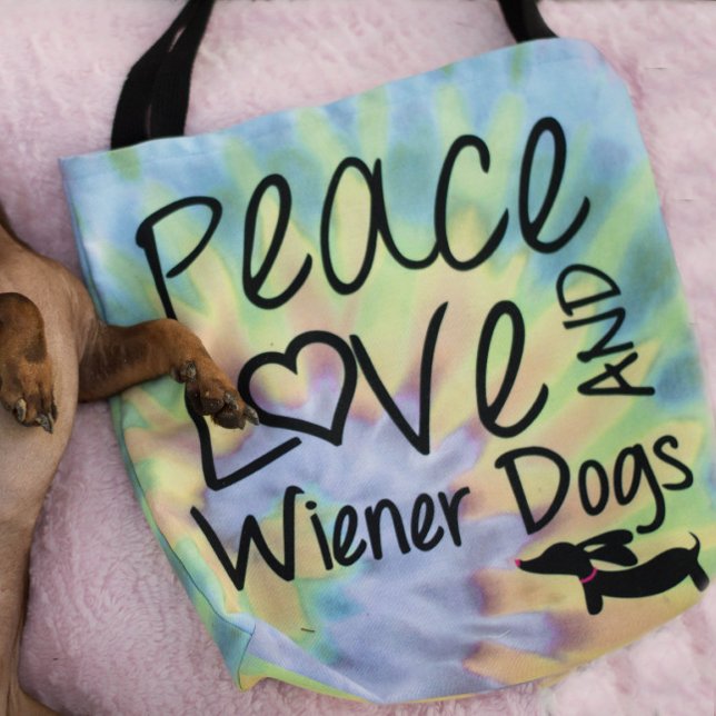 Peace Liebe & Dackel Hunde Gefärbte Krawatte Tote  (Pease love and weiner dogs tote bag)