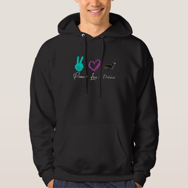 Peace Liebe Dackel Hundebesitzer Hoodie (Vorderseite)