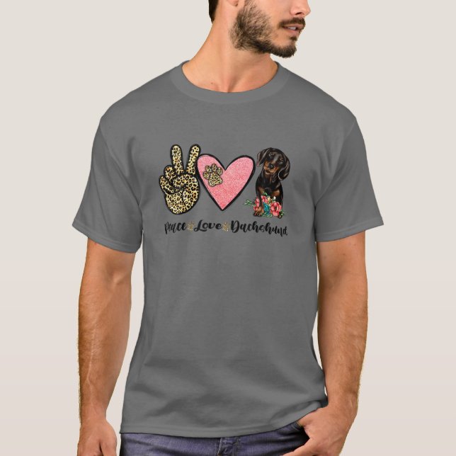 Peace Liebe Dackel Tier Leopard T-Shirt (Vorderseite)