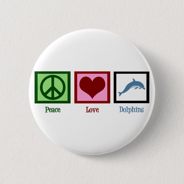Peace Liebe Delphins Button (Vorderseite)