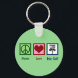 Peace Liebe Disk Golf Schlüsselanhänger<br><div class="desc">Ein niedliches Disc-Golfer-Weihnachtsgeschenk mit einem Friedensschild,  einem Herz und fliegenden Golfkörben,  die von einem Golfer verwendet werden. Cooler Golfplatz.</div>