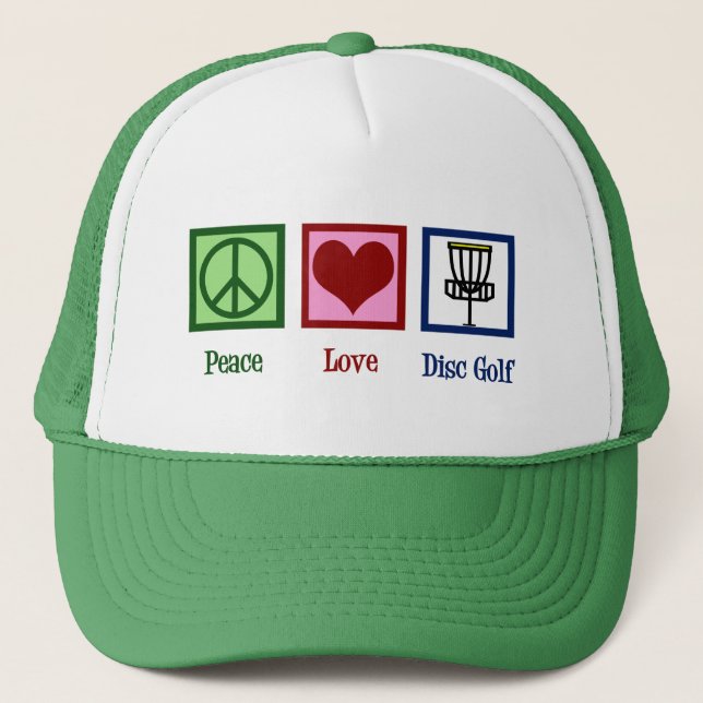 Peace Liebe Disk Golf Truckerkappe (Vorderseite)