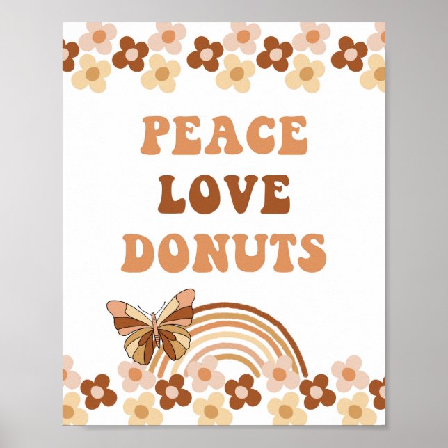 Peace Liebe Donuts Groovy Retro Party Zeichen Poster (Vorne)