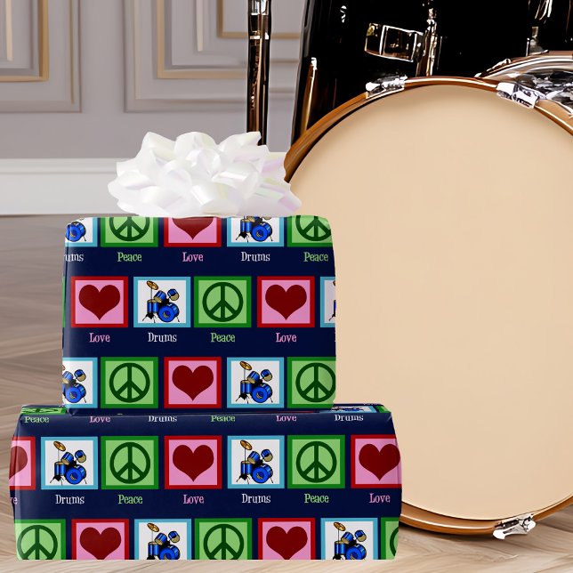 Peace Liebe Drums Cool Blue Drummer Geschenkpapier (Von Creator hochgeladen)