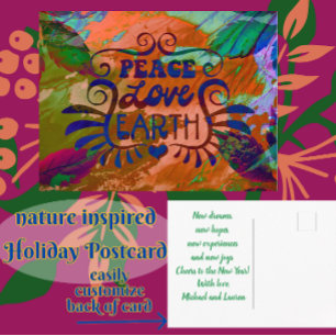 Peace Liebe Earth Holiday New Years Postkarte