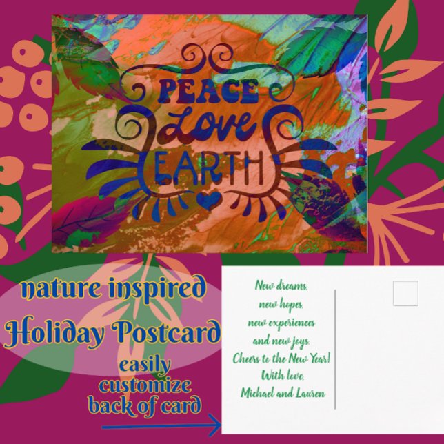 Peace Liebe Earth Holiday New Years Postkarte (Von Creator hochgeladen)