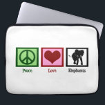 Peace Liebe Elephants Laptopschutzhülle<br><div class="desc">Ein niedliches Elefantengeschenk mit einem hübschen Friedenszeichen,  Herz und einem blauen Quadrat um eine herrliche ElefantenSilhouette.</div>