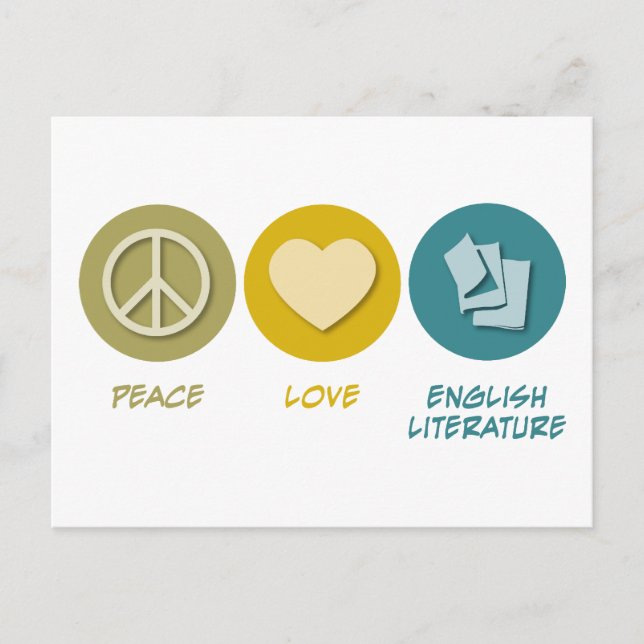 Peace Liebe Englische Literatur Postkarte (Vorderseite)