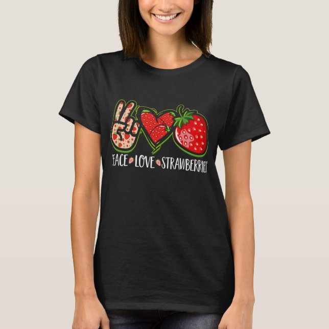Peace Liebe Erdbeeren Frucht Berries Niedlich Stra T-Shirt (Vorderseite)