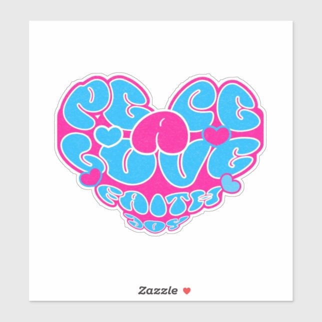 Peace Liebe Faith Joy Aqua Pink Heart Retro Sticke Aufkleber (Blatt)