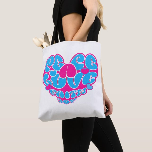 Peace Liebe Faith Joy Aqua Pink Heart Retro Tasche (Von Nahem)
