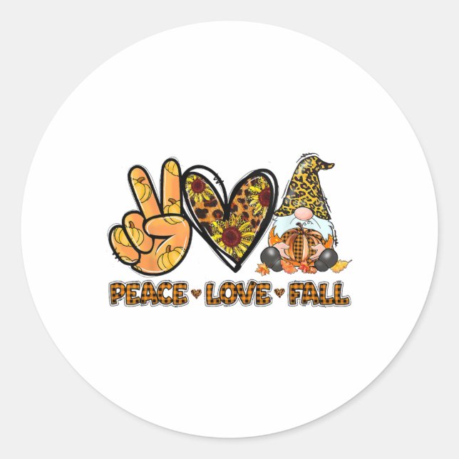 Peace Liebe Fall Fun Gnome Herbst Lover Pumpkins H Runder Aufkleber (Vorderseite)