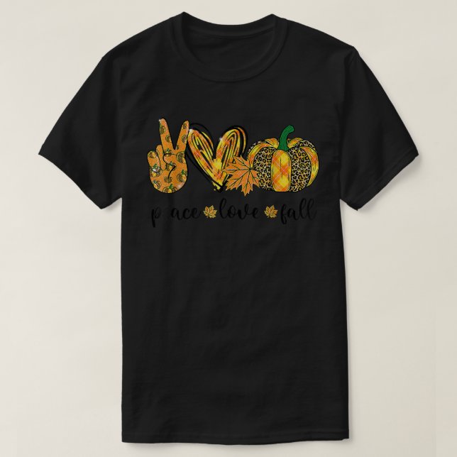 Peace Liebe Fall Leopard Karierter Pumpkin Herbst  T-Shirt (Design vorne)