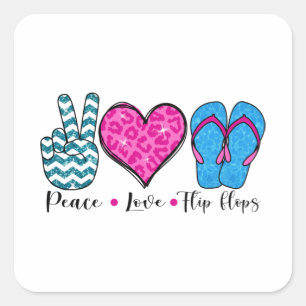 Peace Liebe Flip Flops Cooles T Shirt Quadratischer Aufkleber