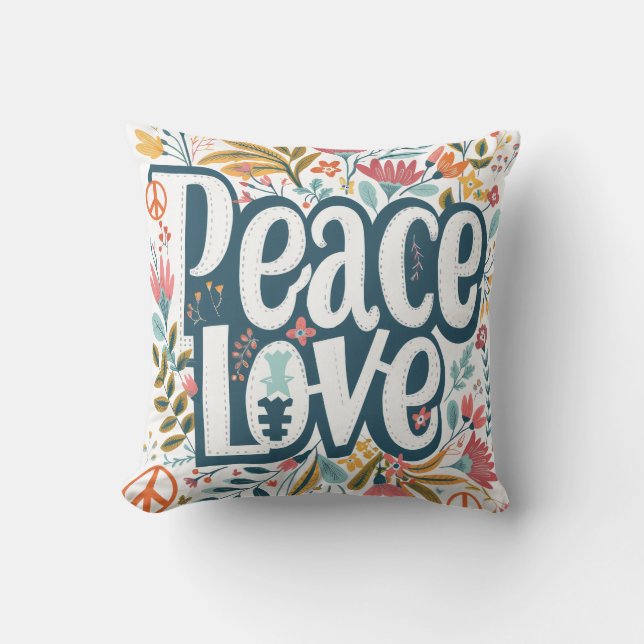 Peace Liebe Floral Kissen (Vorderseite)