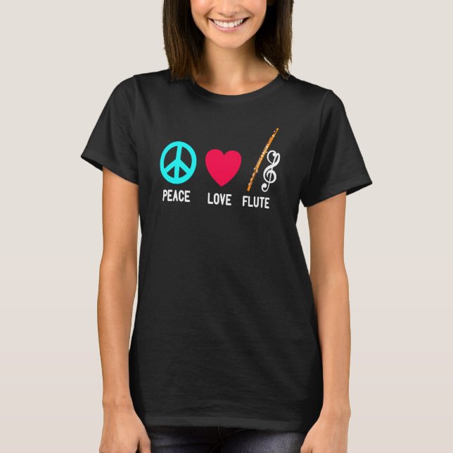 Peace Liebe Flute Player Music Retrieval Marching  T-Shirt (Vorderseite)