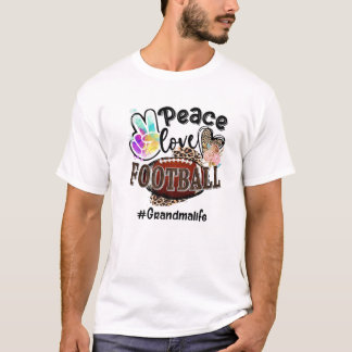 Peace Liebe Football Oma Life Mama Oma Leopa T-Shirt