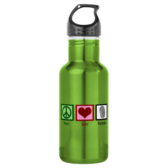 Peace Liebe Forensik Edelstahlflasche (Vorderseite)