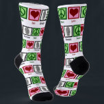 Peace Liebe Forensik Science Cool Fingerprint Socken<br><div class="desc">Wenn Sie forensische Wissenschaft faszinierend finden,  ist dies das perfekte Geschenk. Es verfügt über ein Friedenszeichen,  Herz und Fingerabdruck. Peace Liebe Forensics Socken für einen Wissenschaftler.</div>