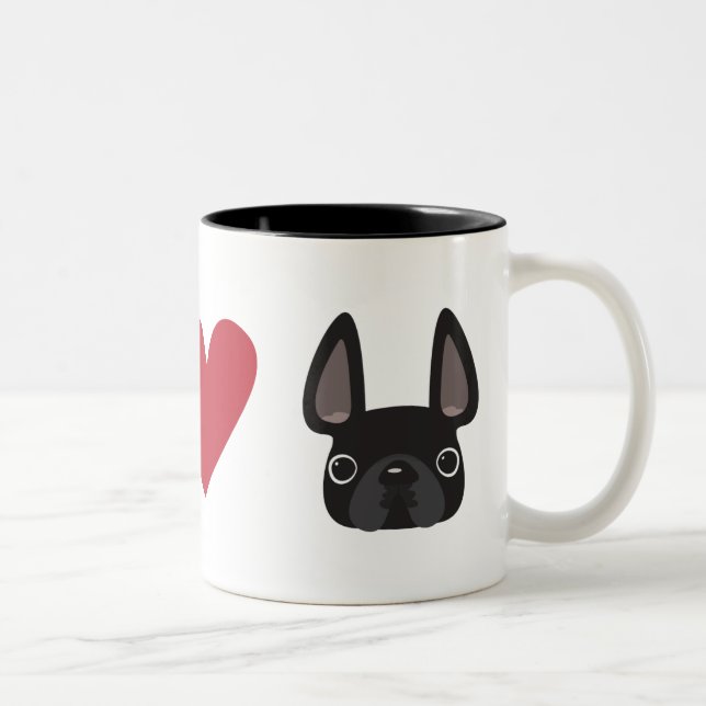 Peace Liebe French Bulldog - Black Zweifarbige Tasse (Rechts)