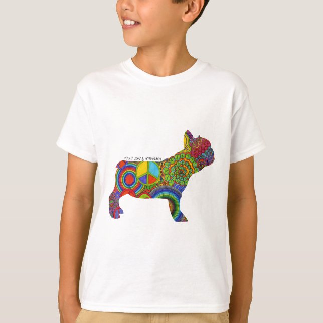 "Peace Liebe & Frenchies" Pop Art Kids T-Shirt (Vorderseite)