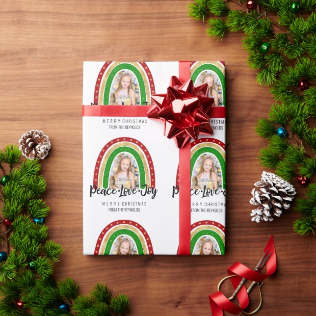 Peace Liebe Freude Frohe Weihnachts Rainbow Foto Geschenkpapier (Feiertagsgeschenk)