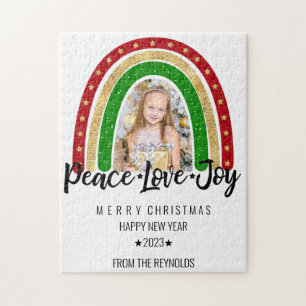 Peace Liebe Freude Frohe Weihnachts Rainbow Foto Puzzle
