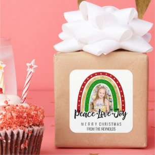 Peace Liebe Freude Frohe Weihnachts Rainbow Foto Quadratischer Aufkleber