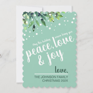 Peace Liebe Freude Schneevergrünung Klassische Min Feiertagskarte