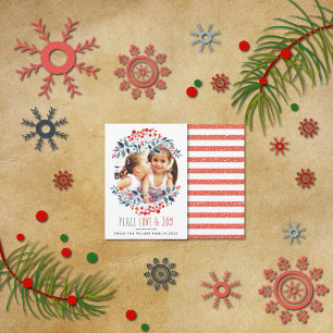 Peace Liebe Freude und Korallenbeeren Weihnachts-F Feiertagskarte