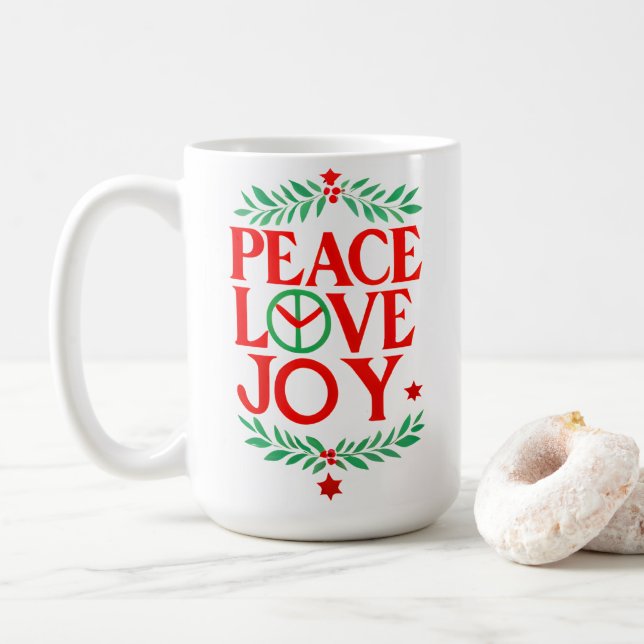 Peace Liebe Freude Weihnachten Feiertag Kaffeetasse (Mit Donut)