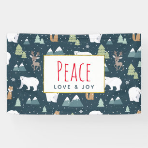 Peace Liebe & Freude Weihnachten Tiere Muster Banner