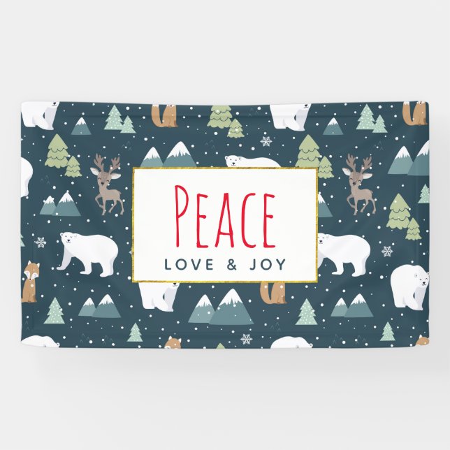 Peace Liebe & Freude Weihnachten Tiere Muster Banner (Horizontal)
