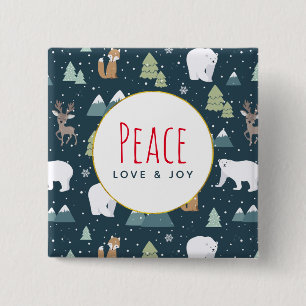 Peace Liebe & Freude Weihnachten Tiere Muster Button