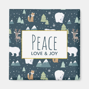 Peace Liebe & Freude Weihnachten Tiere Muster Magnet