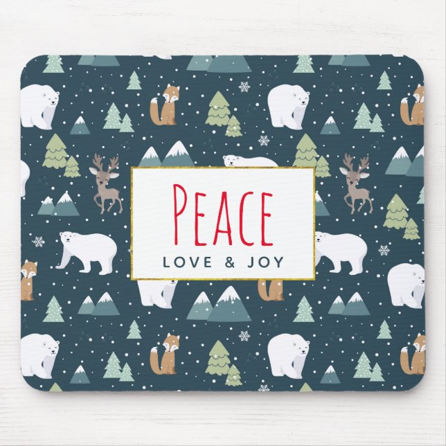 Peace Liebe & Freude Weihnachten Tiere Muster Mousepad (Vorne)