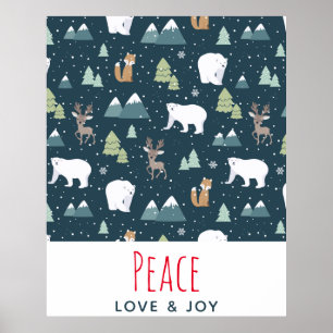Peace Liebe & Freude Weihnachten Tiere Muster Poster