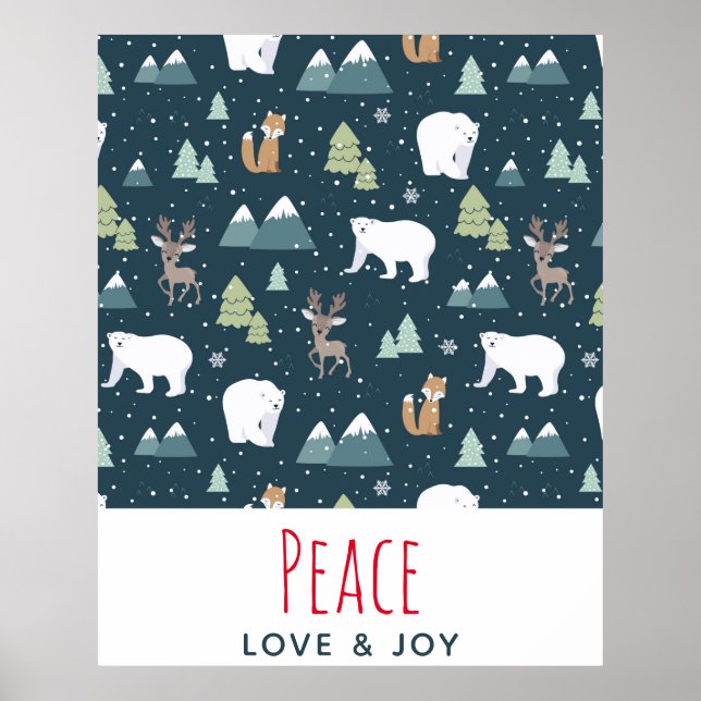 Peace Liebe & Freude Weihnachten Tiere Muster Poster (Vorne)