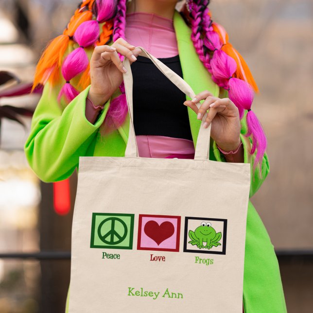 Peace Liebe Frogs Niedlich Custom Fross Lover Tragetasche (Von Creator hochgeladen)