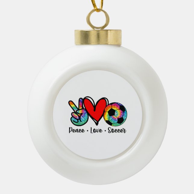 Peace Liebe Fußball Gefärbte Krawatte Design Fraue Keramik Kugel-Ornament (Vorderseite)