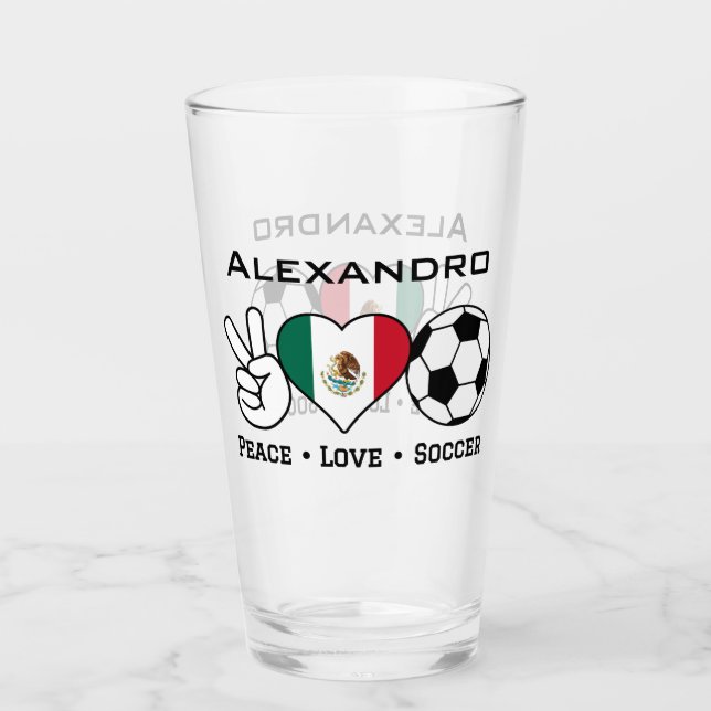 Peace Liebe Fußglas mit Namen Glas (Vorderseite)