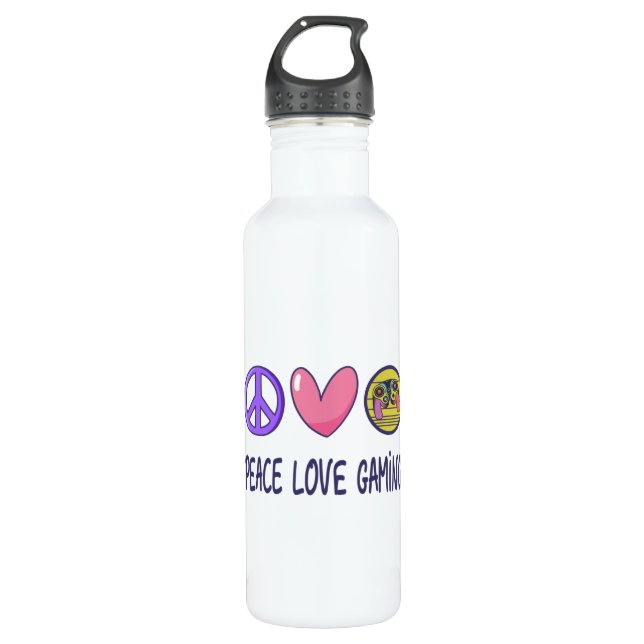 Peace Liebe Gaming Edelstahlflasche (Vorderseite)