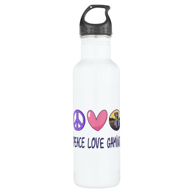 Peace Liebe Gaming Edelstahlflasche (Vorderseite)