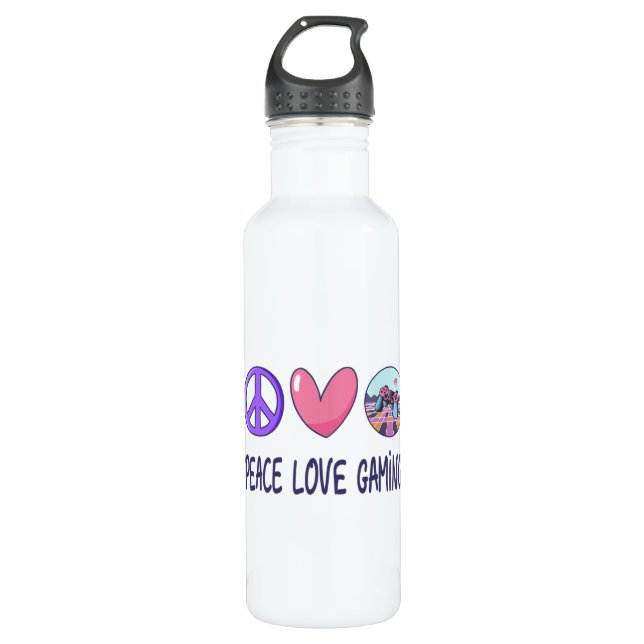 Peace Liebe Gaming Edelstahlflasche (Vorderseite)