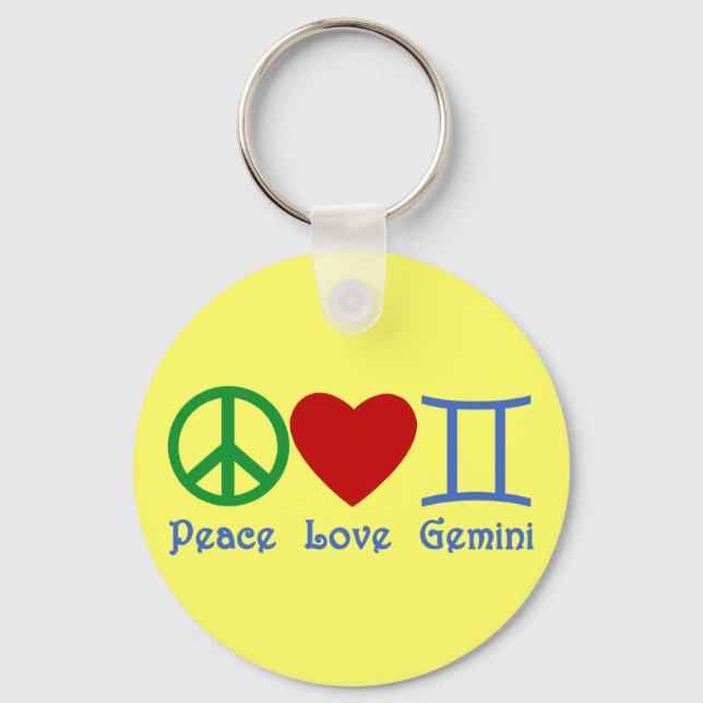 Peace Liebe Gemini Astrologisches Design Schlüsselanhänger (Vorderseite)