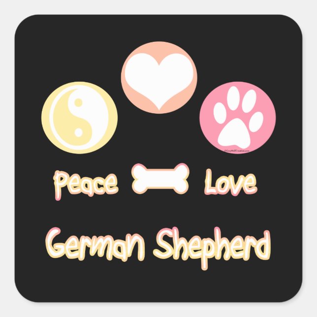 Peace Liebe German Shepherds Quadratischer Aufkleber (Vorderseite)