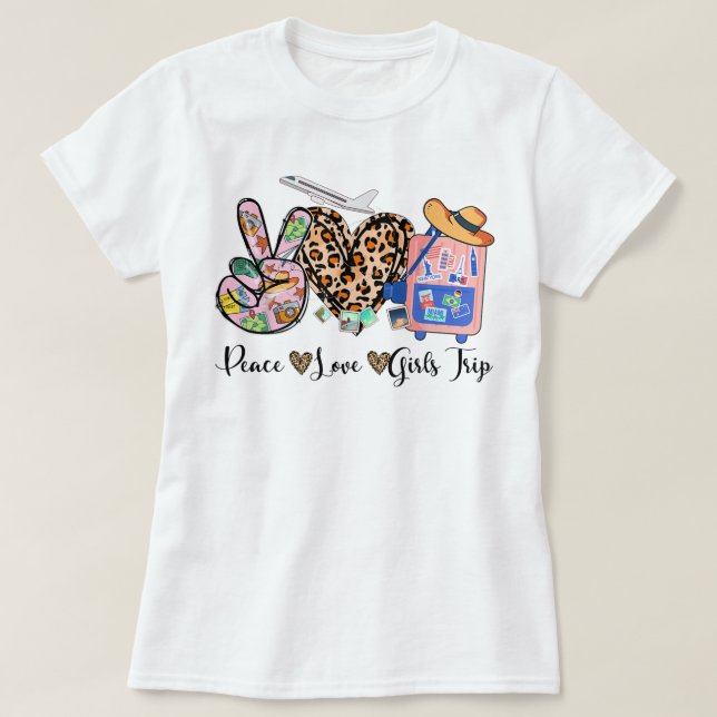 Peace Liebe Girls Trip Leopard Herzbeutel erhöhen T-Shirt (Design vorne)