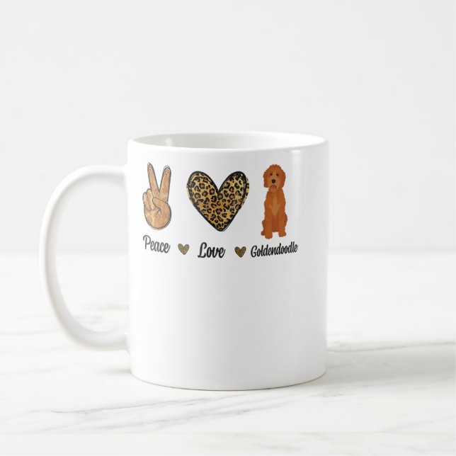 Peace Liebe Goldendoodle Leopard Lover Dog Pupp Kaffeetasse (Links)