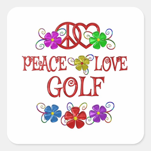 Peace Liebe Golf Quadratischer Aufkleber (Vorderseite)